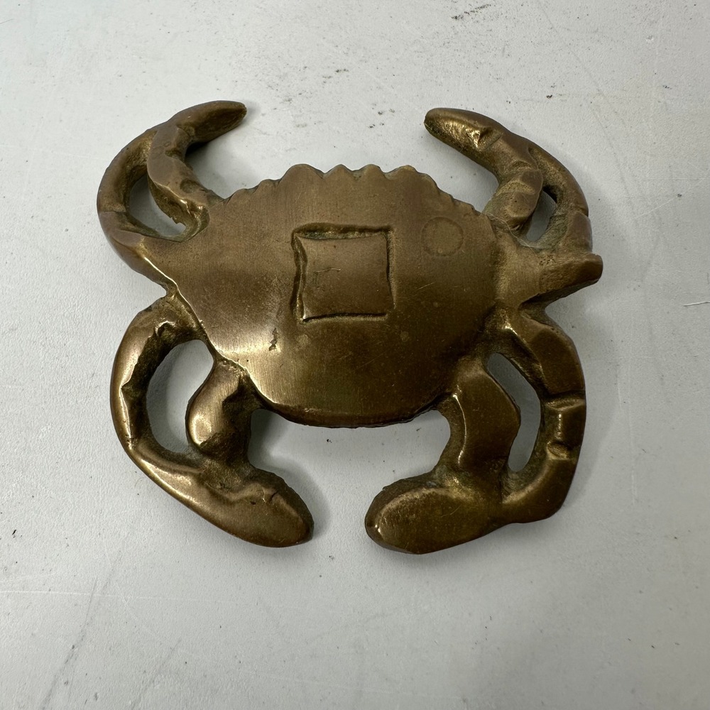 Vintage Solid Brass Crab Figurine Nautical Coastal Paperweight 3.25 Inch